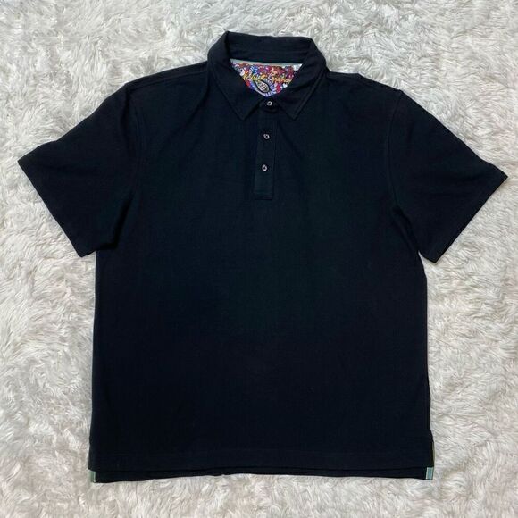Robert Graham Mens Polo Shirt Size Large Black Golf Collared Tshirt - Picture 2 of 10